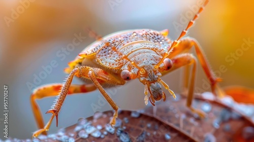 a close-up image of an insect, possibly a stink bug or a similar type of arthropod. photo