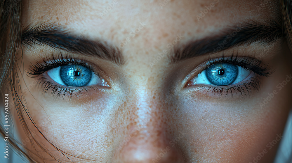 Intimate Close-Up of Expressive Blue Eyes with Soft, Emotional Gaze. Non-existent person. Intimate Close-Up of Expressive Blue Eyes with Soft, Emotional Gaze. Non-existent person.