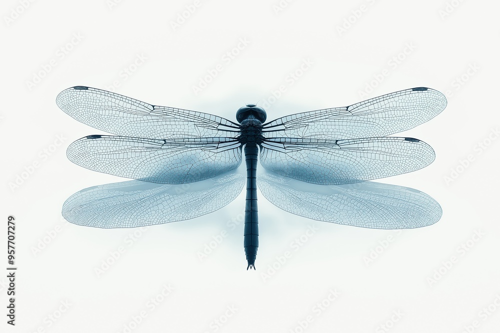 Dragonfly showing detailed wings structure on white background Dragonfly showing detailed wings structure on white background