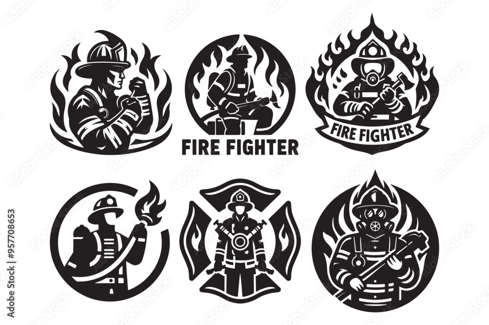 Fire fighter silhouette vector art Fire fighter silhouette vector art