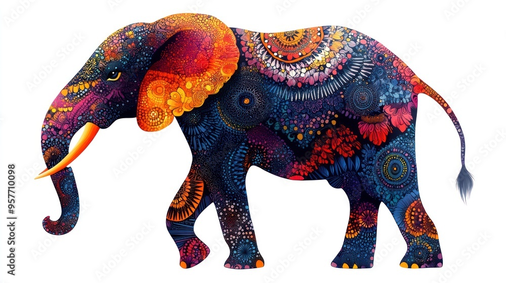 Obraz premium Colorful Abstract Elephant with Detailed Mandala Patterns