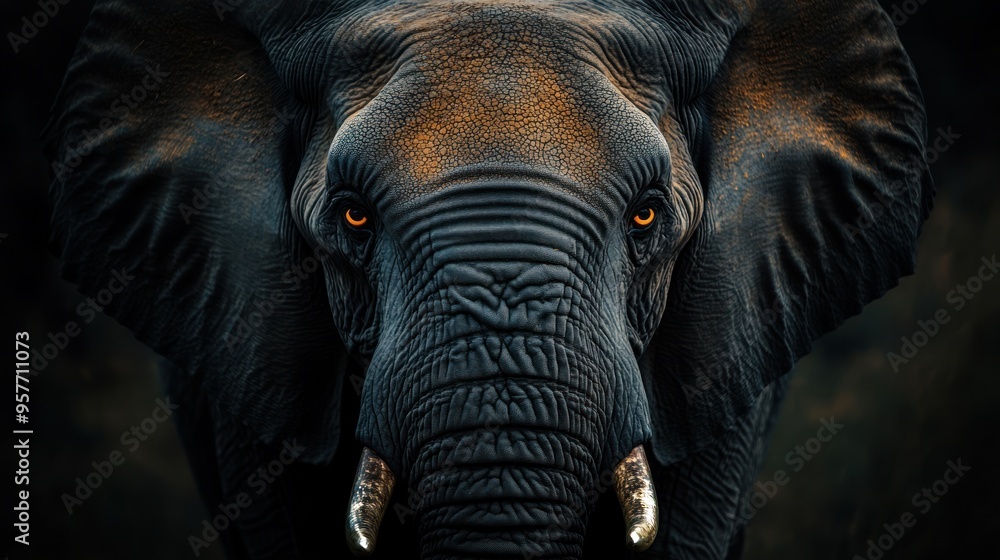 Fototapeta premium Close-up of an Elephant's Face with Golden Eyes