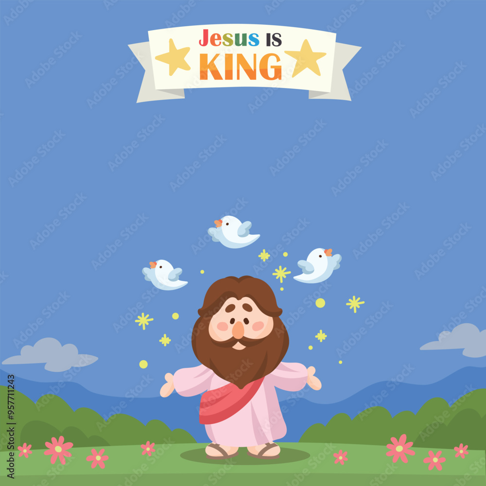 Cartoon Jesus and pigeons Illustration Christianity and Catholicism Cartoon Jesus and pigeons Illustration Christianity and Catholicism