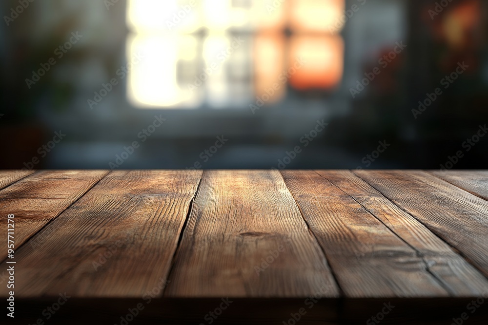 Closeup of a wooden table with a blurry background. Closeup of a wooden table with a blurry background.