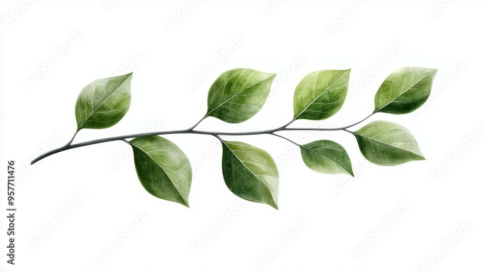 A leafy green branch with a white background A leafy green branch with a white background