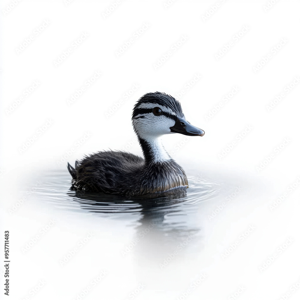 A close-up of a duckling floating calmly on the water, reflecting the simplicity and innocence of nature. A close-up of a duckling floating calmly on the water, reflecting the simplicity and innocence of nature.