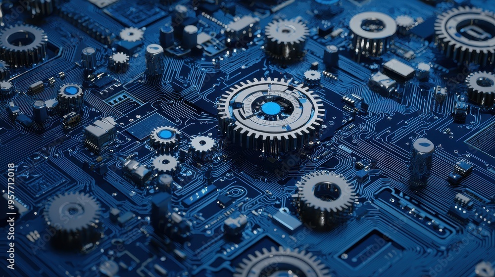 Circuit Board with Gears Technology Background Circuit Board with Gears Technology Background