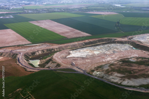 Aerial View of Agricultural Fields and Quarry in France photo