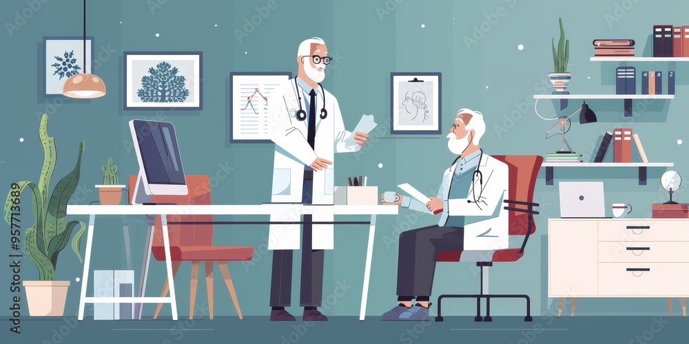 A doctor performing a routine check-up on an elderly patient, highlighting the importance of geriatric care A doctor performing a routine check-up on an elderly patient, highlighting the importance of geriatric care