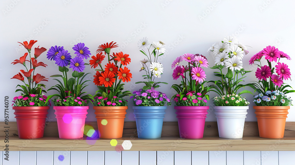 beautiful flower in a pot. various colorful flowers on a white background beautiful flower in a pot. various colorful flowers on a white background