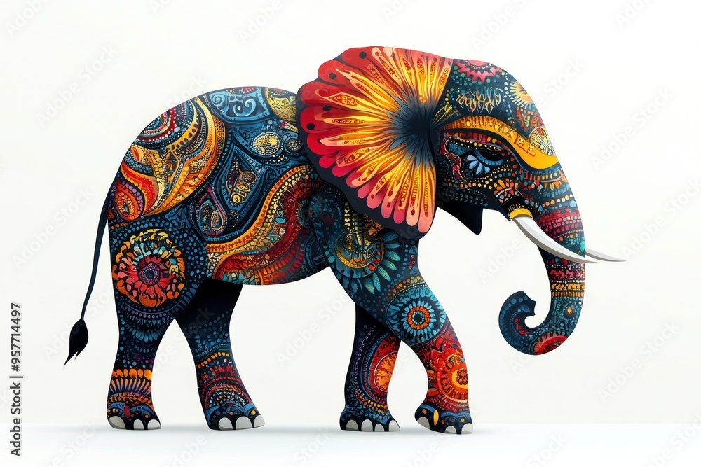 Obraz premium Ornate Elephant with Colorful Floral Pattern