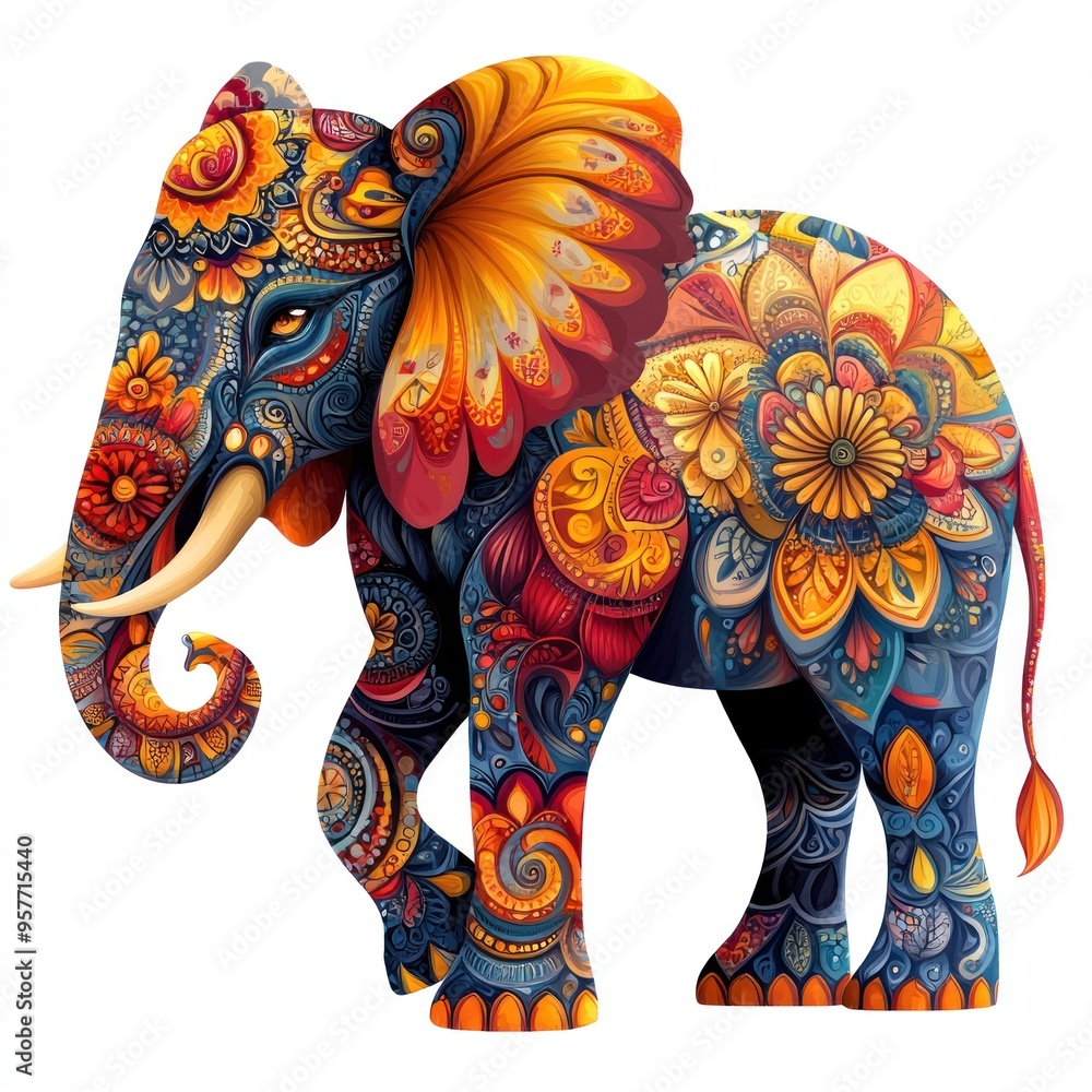 Obraz premium Ornate Elephant Decorated with Intricate Floral Patterns