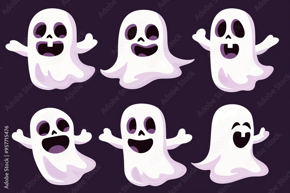 Six Cartoon Ghosts with Different Expressions Six Cartoon Ghosts with Different Expressions