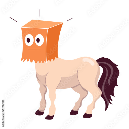 Ashamed horse hiding face, flat sticker 