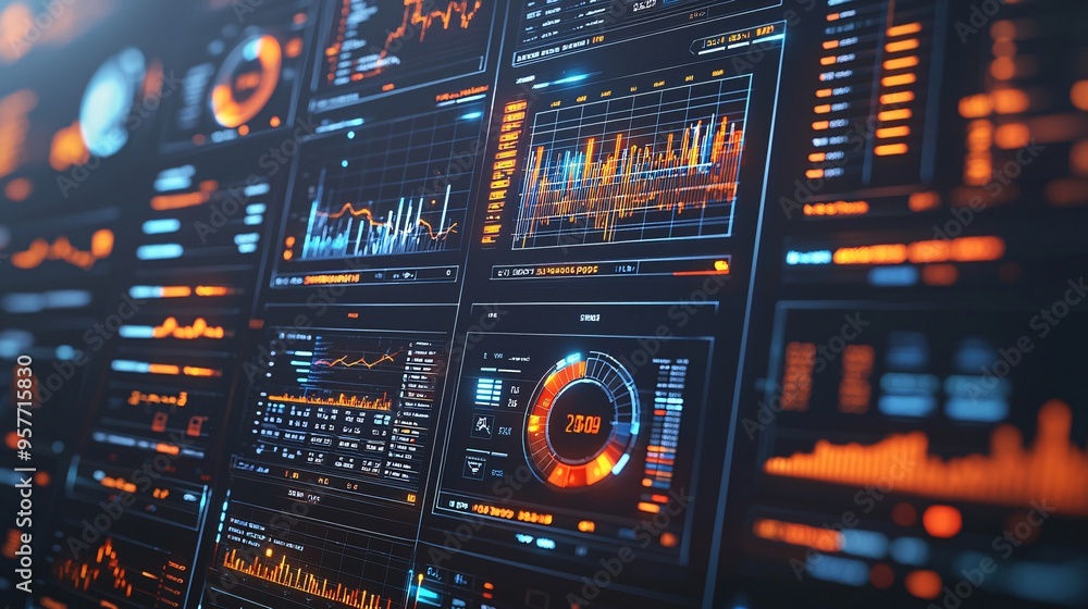 Obraz premium High Tech Finance Dashboard 3D Render Featuring Advanced Money Management Tools and Analyt