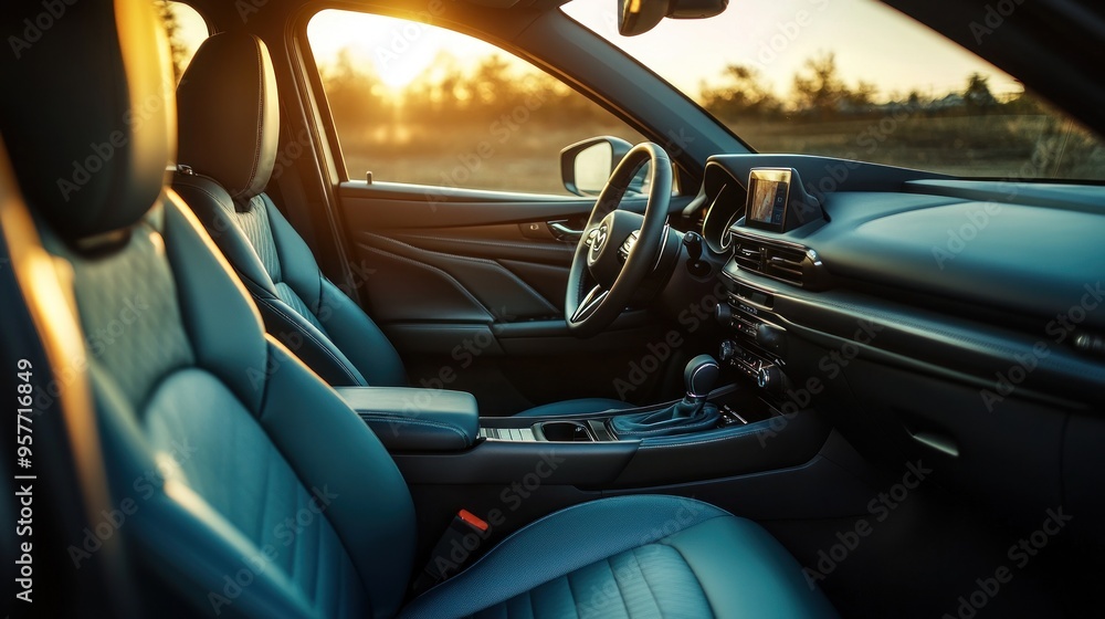 Car Interior View with Sunset Car Interior View with Sunset