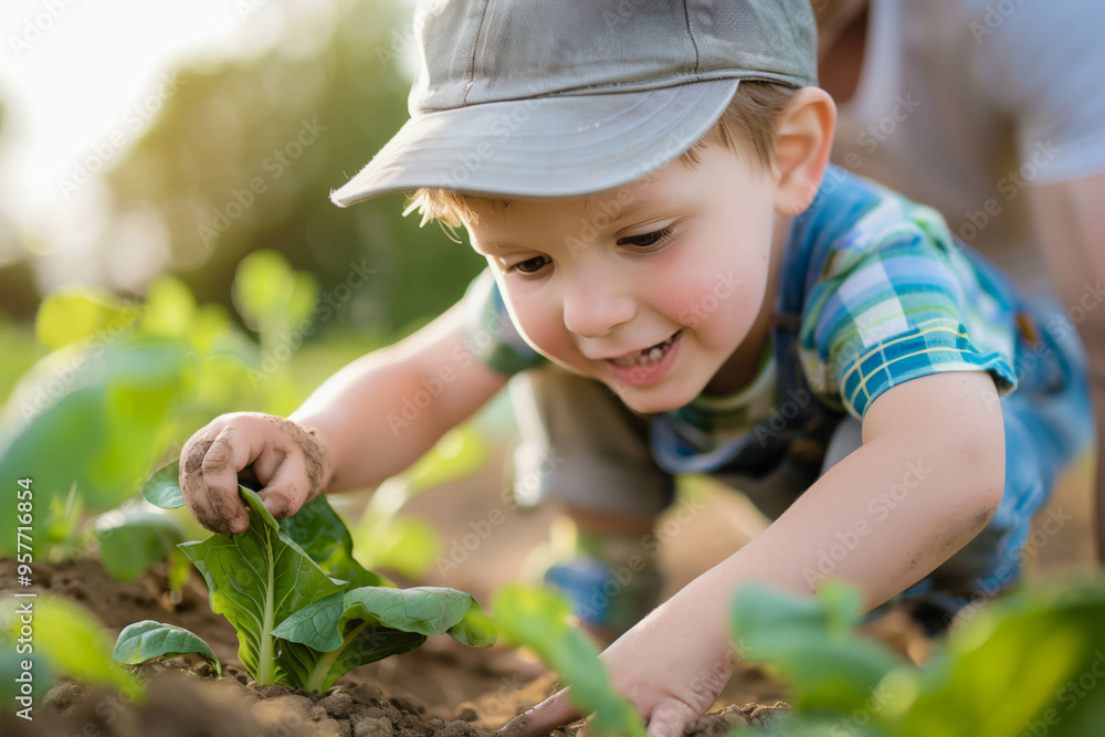 Young Boy Enjoying Planting in Outdoor Garden Young Boy Enjoying Planting in Outdoor Garden