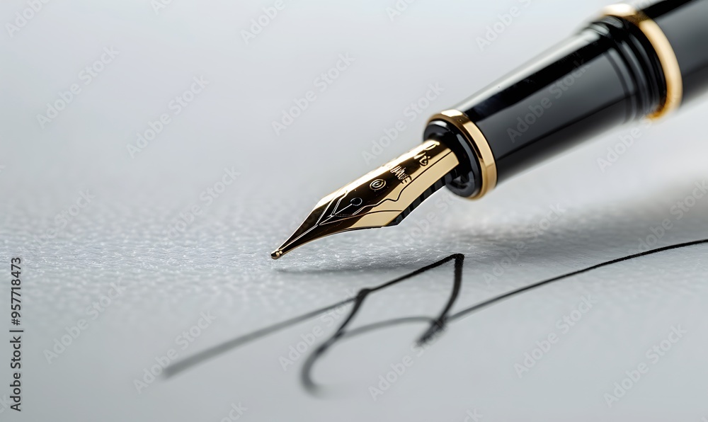 Signing a signature with a fountain pen. 