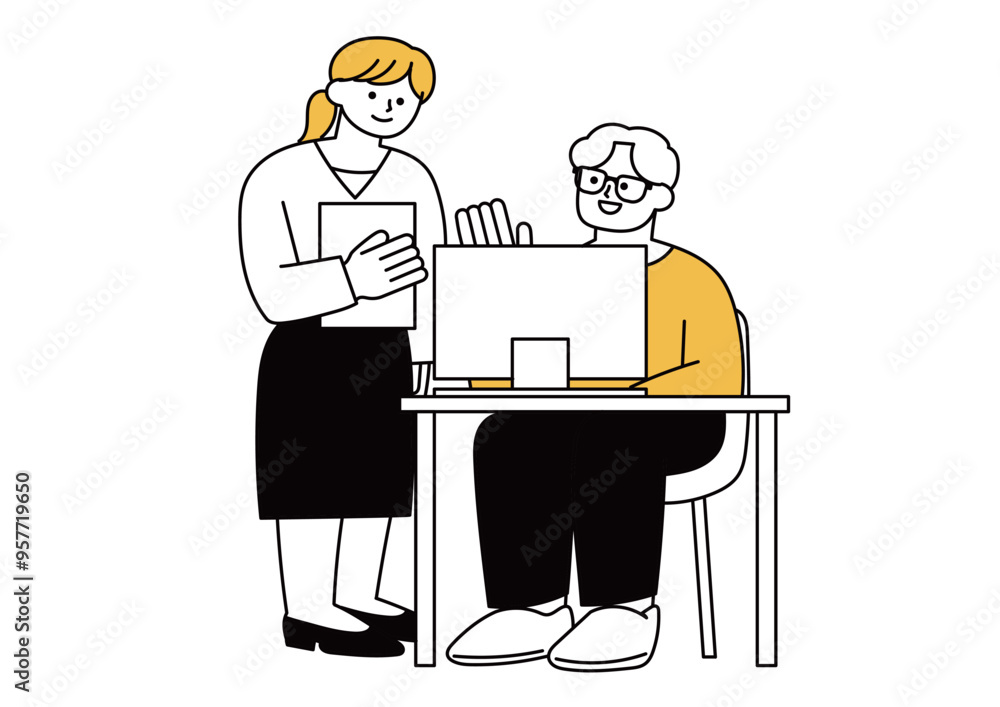 ビジネスマンの男性と女性の会話のイラスト ビジネスマンの男性と女性の会話のイラスト