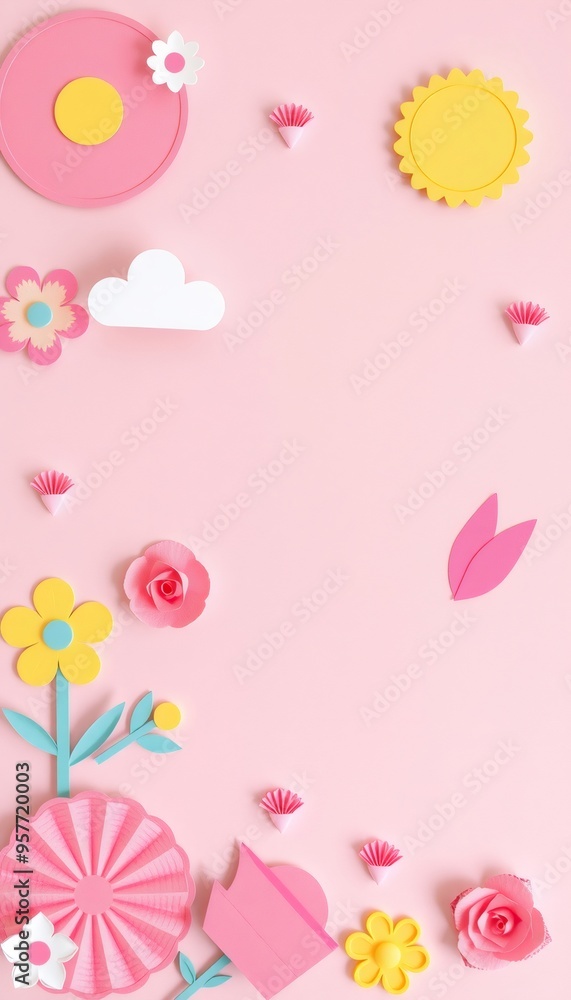 Colorful Paper Flowers on a Pink Background. Colorful Paper Flowers on a Pink Background.