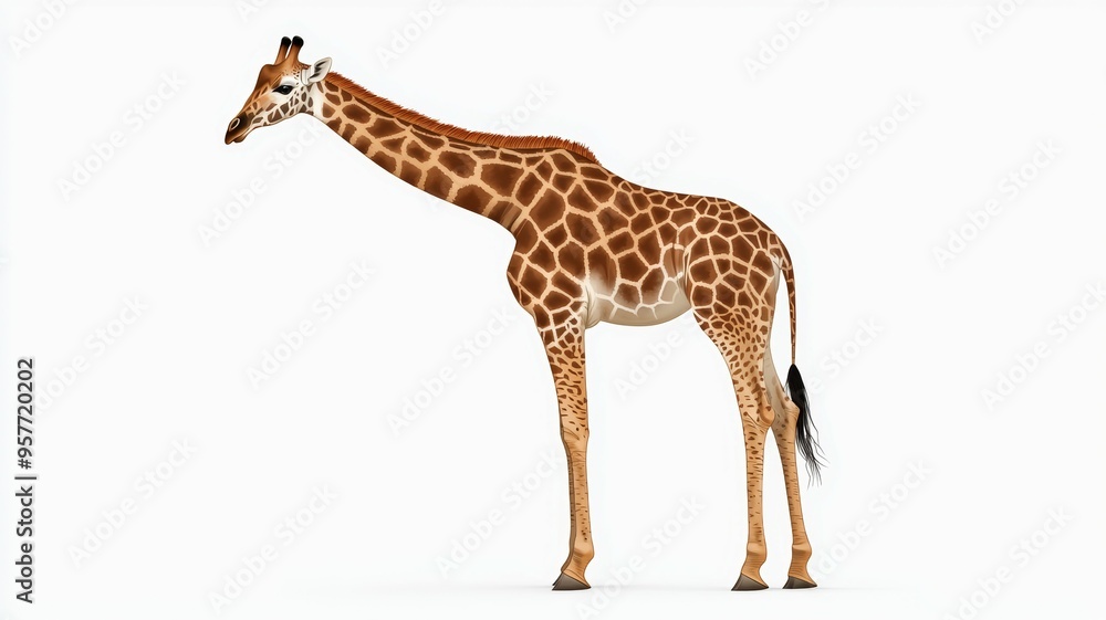 Fototapeta premium A giraffe standing in front of a white background