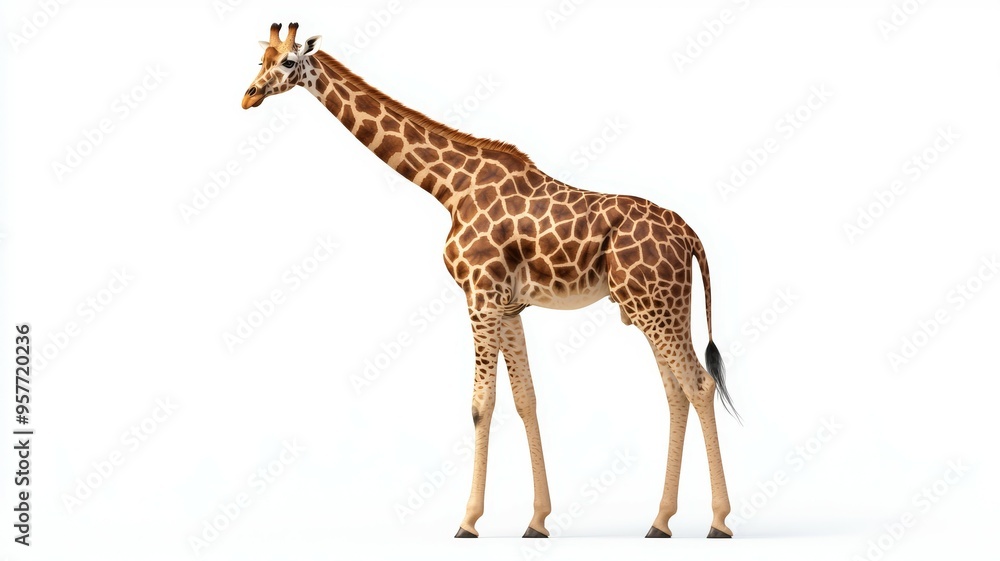 Naklejka premium A giraffe standing on a white background