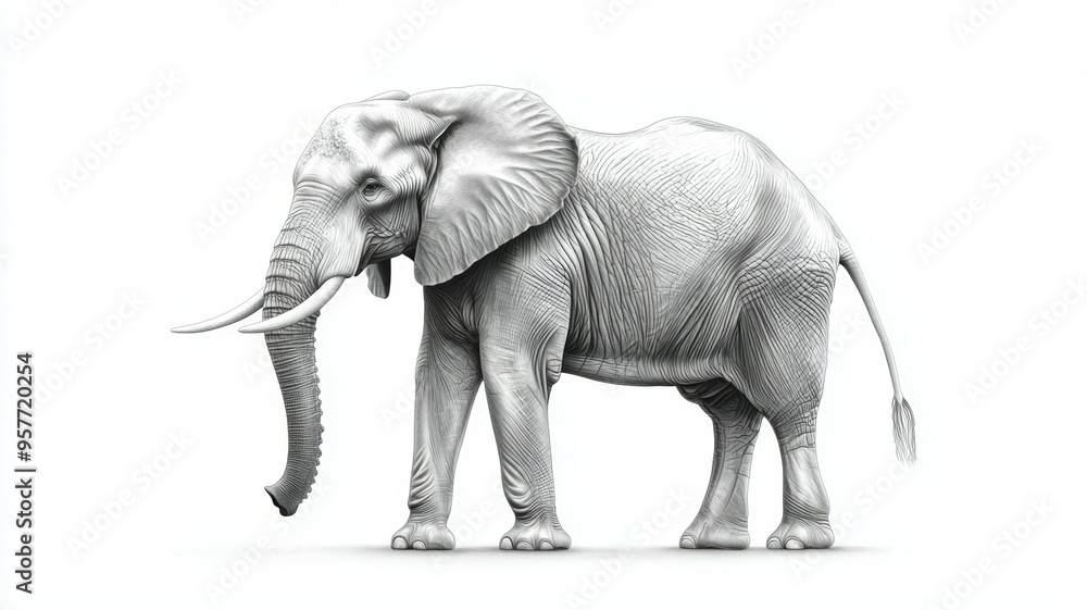 A white elephant with a long trunk and tusks A white elephant with a long trunk and tusks