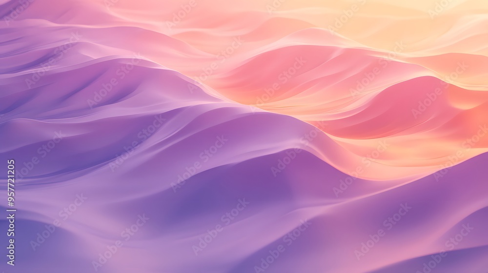 Obraz premium Wavy abstract background featuring soft gradients of purple, pink, and orange
