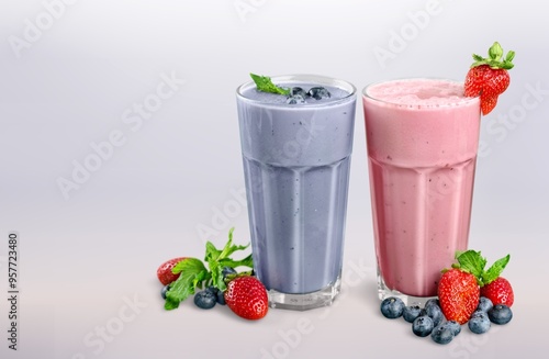 Delicious sweet berry smoothie in glasses