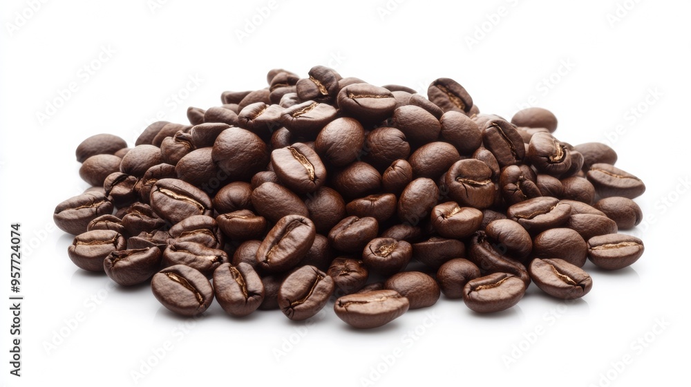 Obraz premium Pile of coffee beans isolated on a white background