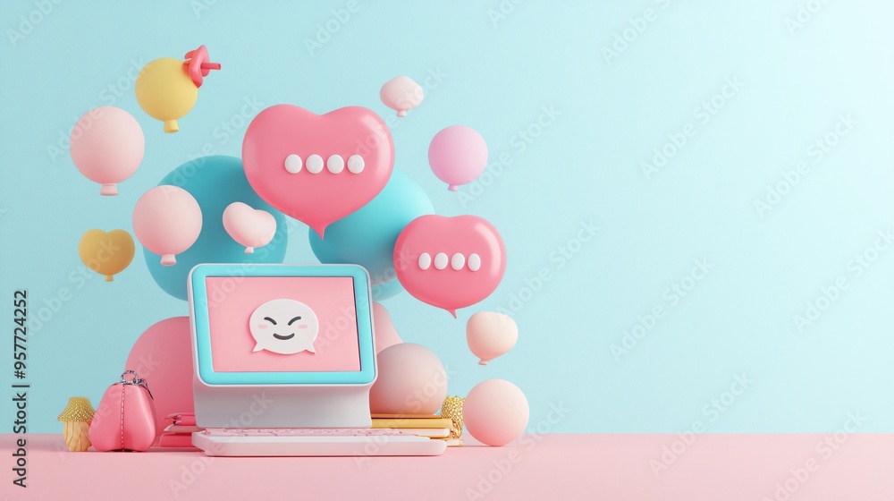 Vibrant 3D Illustration of Customer Engagement with Online Chat Support Concept in Action Vibrant 3D Illustration of Customer Engagement with Online Chat Support Concept in Action