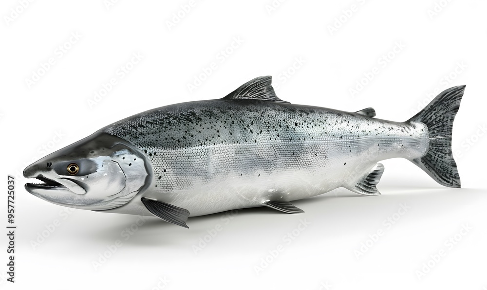 Naklejka premium Salmon fish isolated on white without shadow.
