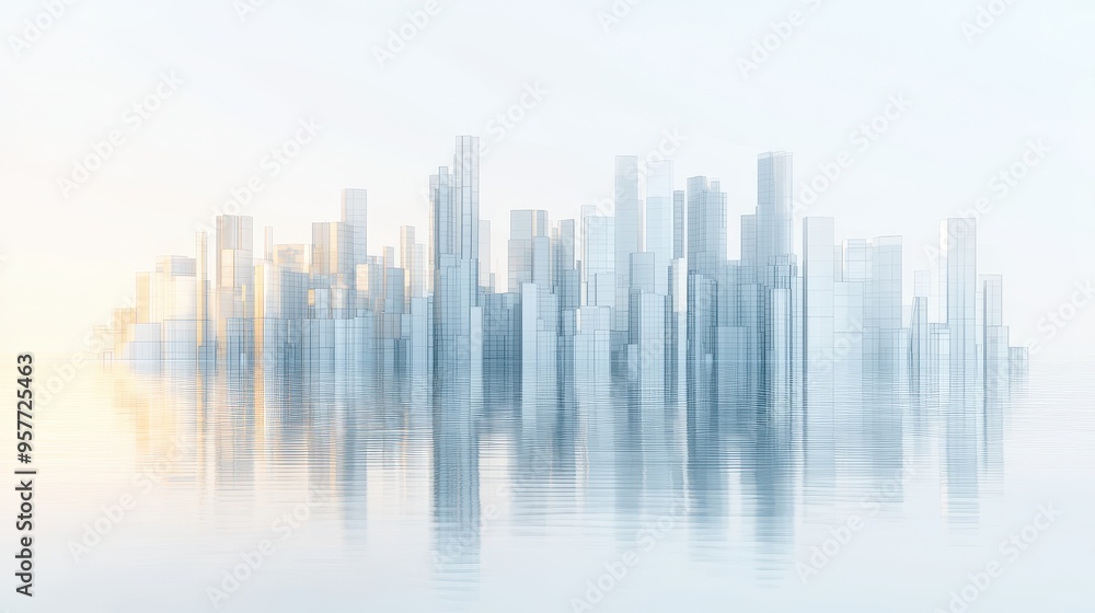 Abstract Cityscape with Water Reflection Modern Architecture Skyline Minimalist Urban Design Geometric Abstract Cityscape with Water Reflection Modern Architecture Skyline Minimalist Urban Design Geometric