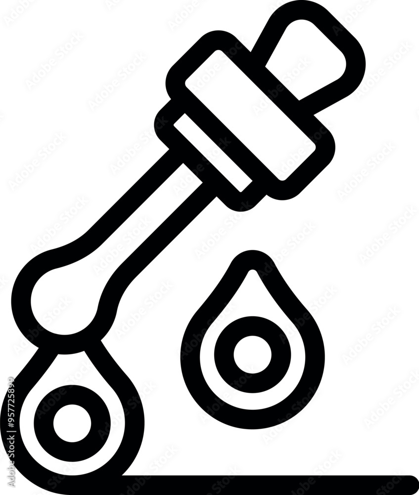 Line drawing of a pipette dropping essential oil for aromatherapy or medical use Line drawing of a pipette dropping essential oil for aromatherapy or medical use