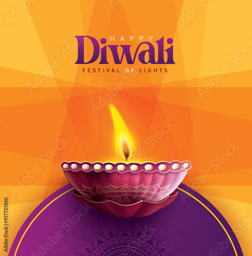 Wallpaper Mural Happy Diwali festival with oil lamp, Rangoli decoration with Diya, Diwali holiday Background with rangoli, Diwali celebration greeting card,vector. Torontodigital.ca
