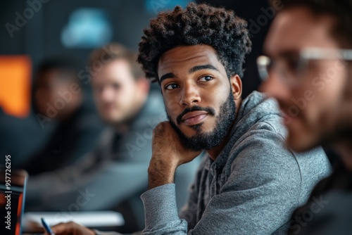 Focused Young Man in a Meeting