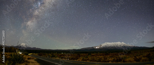 Milky Way over snow-capped Mount Ngauruhoe and Mount Ruapehu
