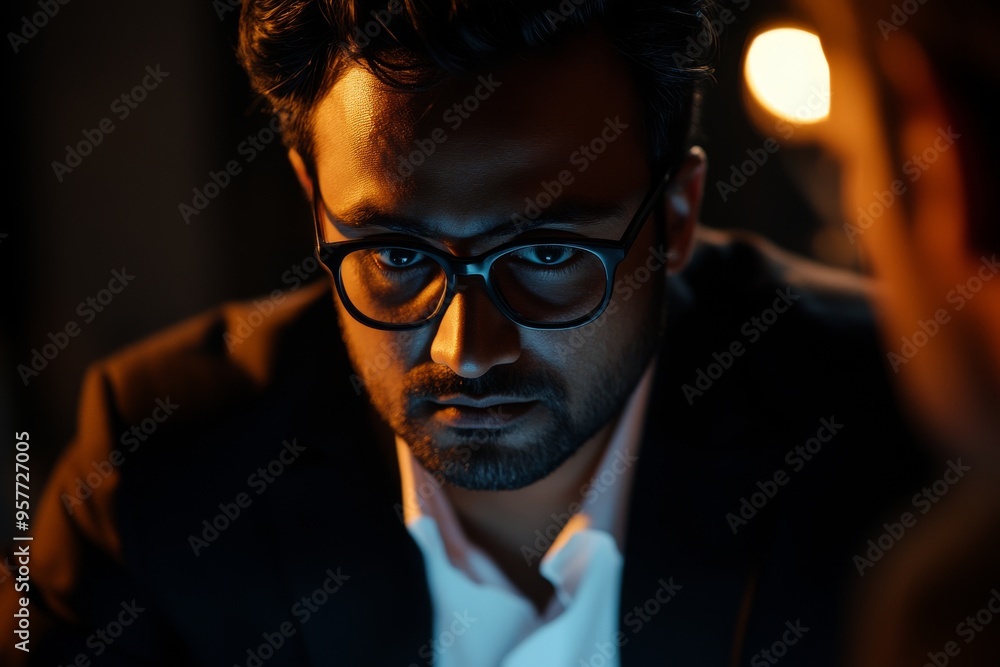 Man in Glasses Looking Down Man in Glasses Looking Down