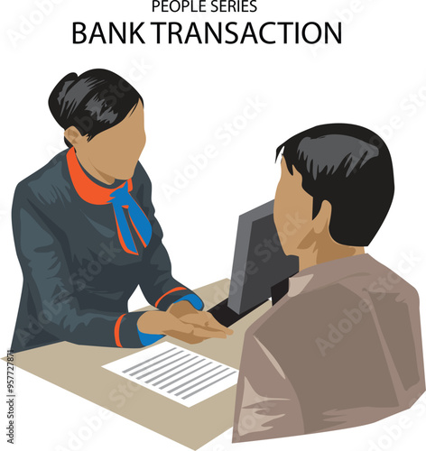 man and women doing transactions at bank