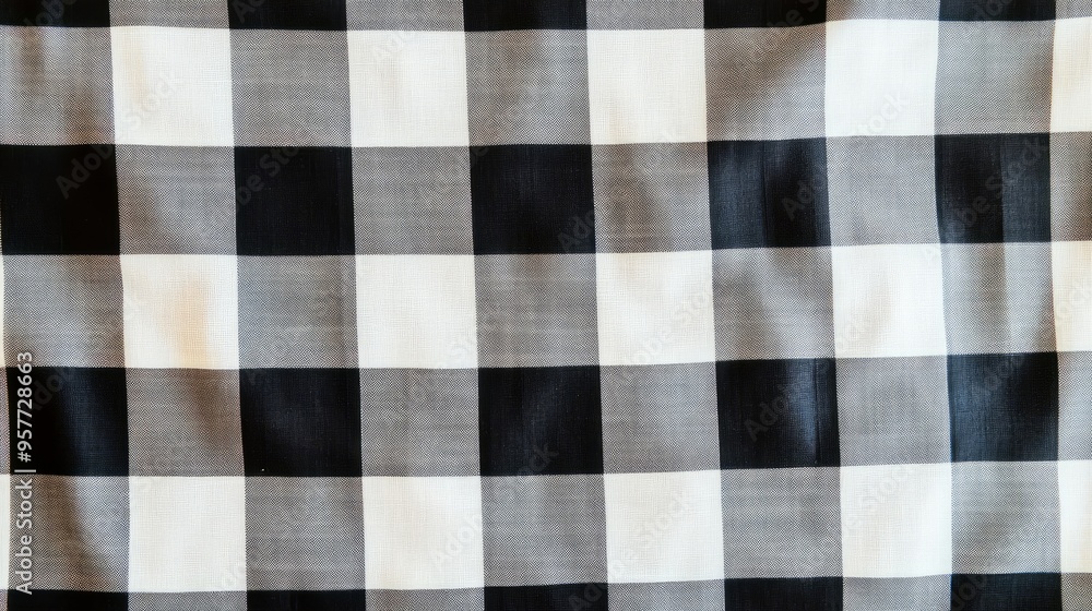 Fototapeta premium Black and white striped tablecloth background top view 