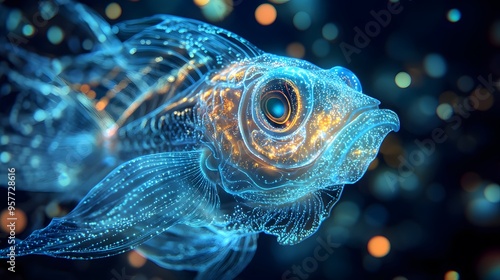 rare glowing fish, deep sea background