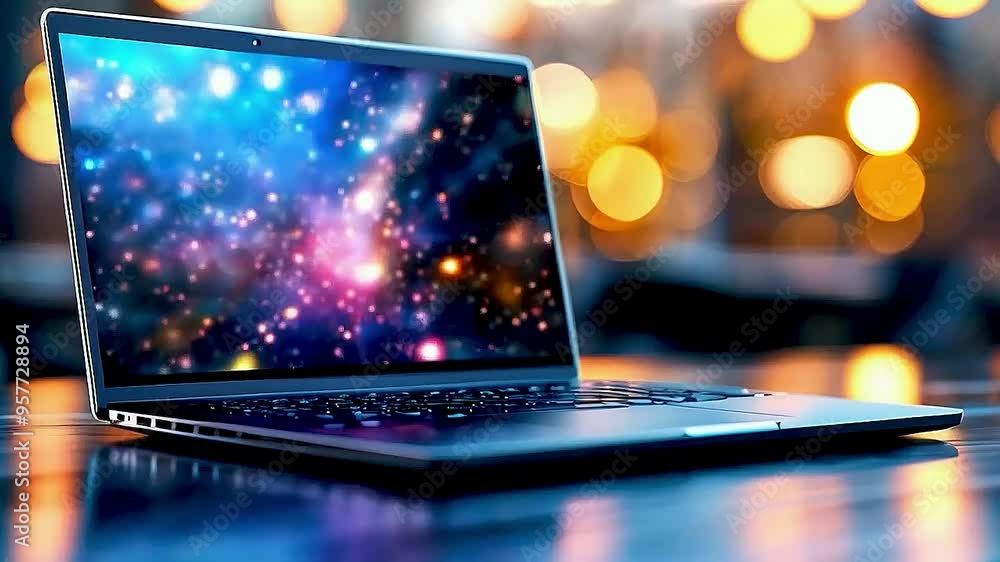 a laptop with a galaxy on the screen a laptop with a galaxy on the screen