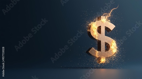 A glowing dollar sign sparkles with fiery effects, symbolizing wealth, success, and financial growth on a dark background.