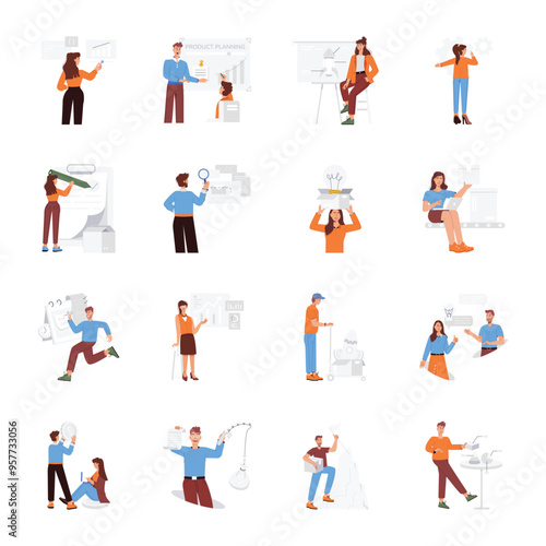 Pack of 16 Product Management Flat Illustrations 

