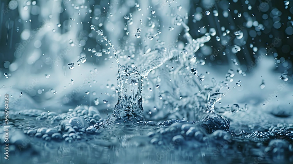 A Single Water Droplet Splashing and Creating a Crown of Smaller Droplets A Single Water Droplet Splashing and Creating a Crown of Smaller Droplets