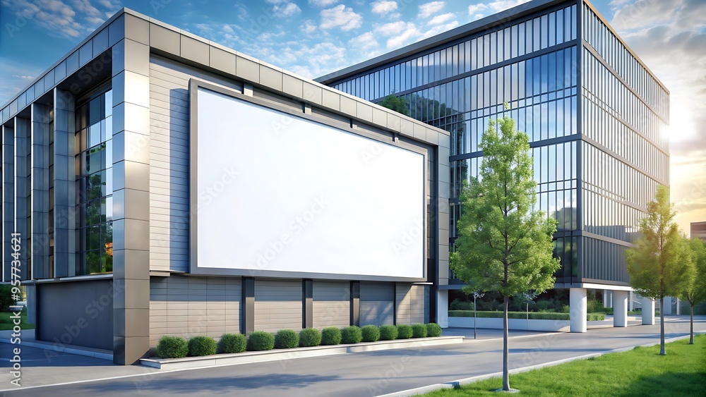 Blank Billboard on Modern Building Exterior. Blank Billboard on Modern Building Exterior.