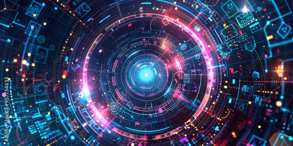 Abstract design of digital transformation with digital innovation and technology adoption Abstract design of digital transformation with digital innovation and technology adoption