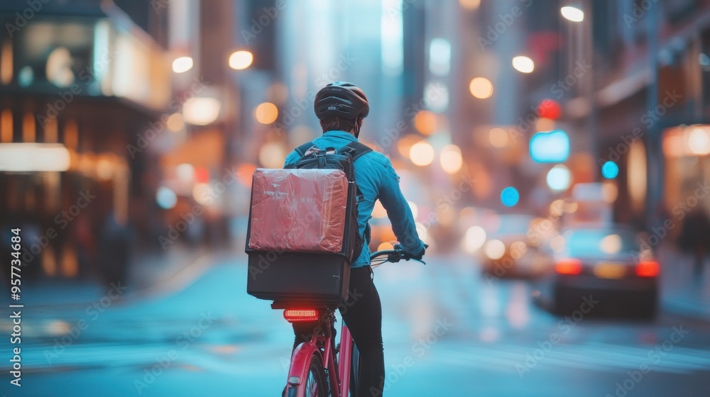 Delivery Rider on a Bike in a City Delivery Rider on a Bike in a City