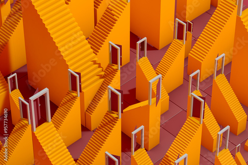 Colorful staircase with open doors leading to another dimension