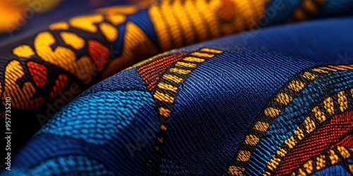 Close Up Abstract Pattern Blue Yellow Red Fabric Texture